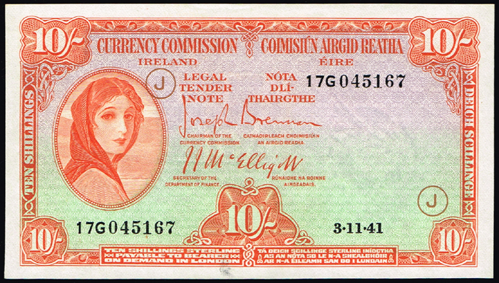 Currency Commission 'Lady Lavery' War Code Ten Shillings, 3-11-41. at Whyte's Auctions