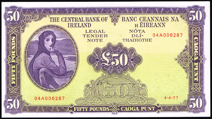 Central Bank 'Lady Lavery' Fifty Pounds, 4-4-77. at Whyte's Auctions