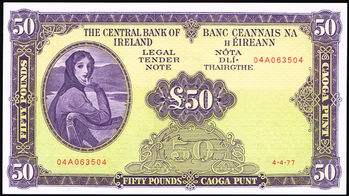 Central Bank 'Lady Lavery' Fifty Pounds 4-4-77 at Whyte's Auctions