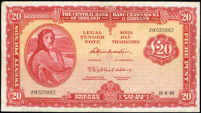 Central Bank 'Lady Lavery' Twenty Pounds, 15-6-65. at Whyte's Auctions