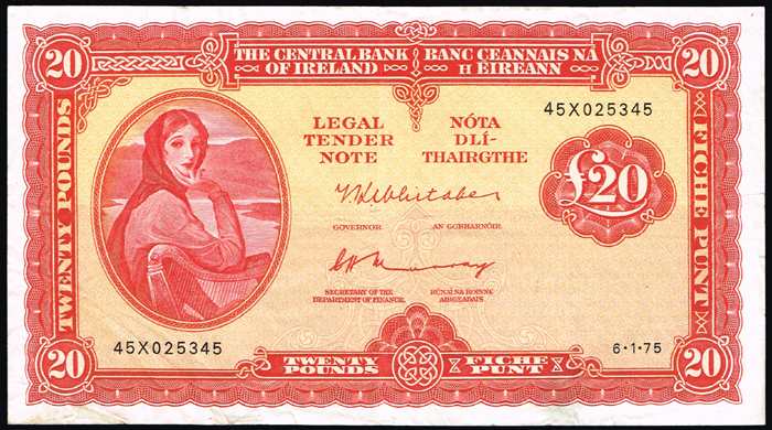 Central Bank 'Lady Lavery' Twenty Pounds collection 1970-75. (3) at Whyte's Auctions