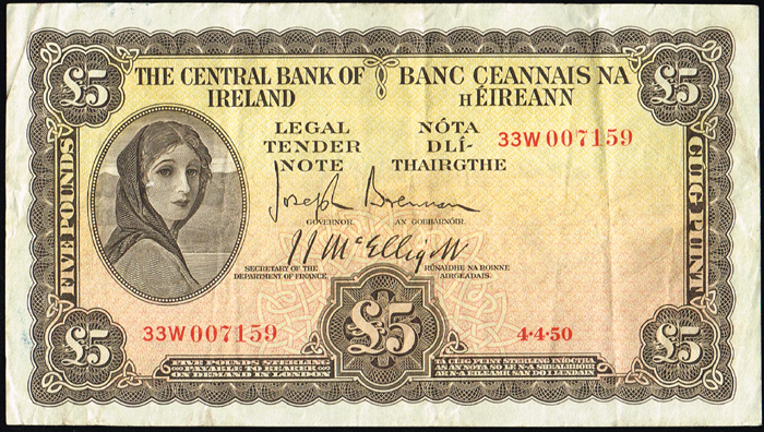 Central Bank 'Lady Lavery' Five Pounds 1950-1959 at Whyte's Auctions