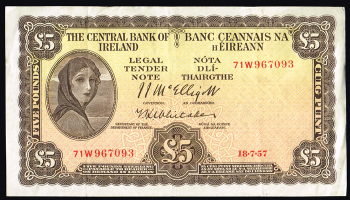 Central Bank 'Lady Lavery' Five Pounds 1952-1960 (6) at Whyte's Auctions