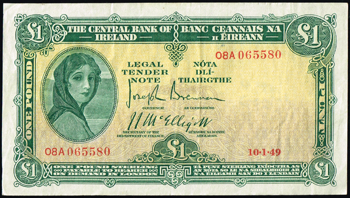 Central Bank 'Lady Lavery' One Pound 1945-1959 (80) at Whyte's Auctions
