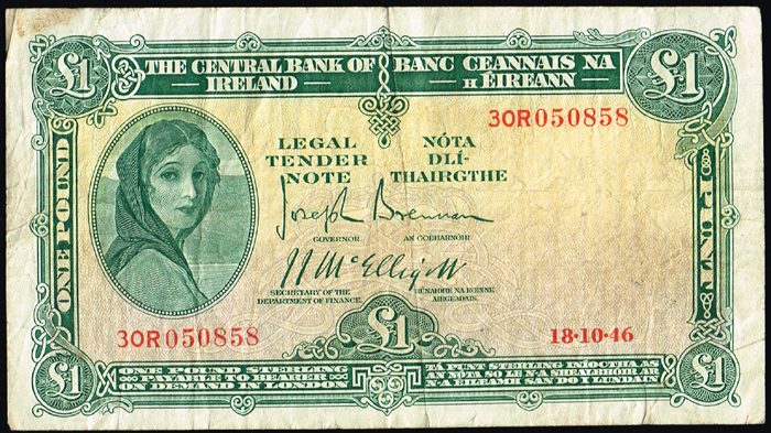Central Bank 'Lady Lavery' One Pound 1945-1949 (64) at Whyte's Auctions