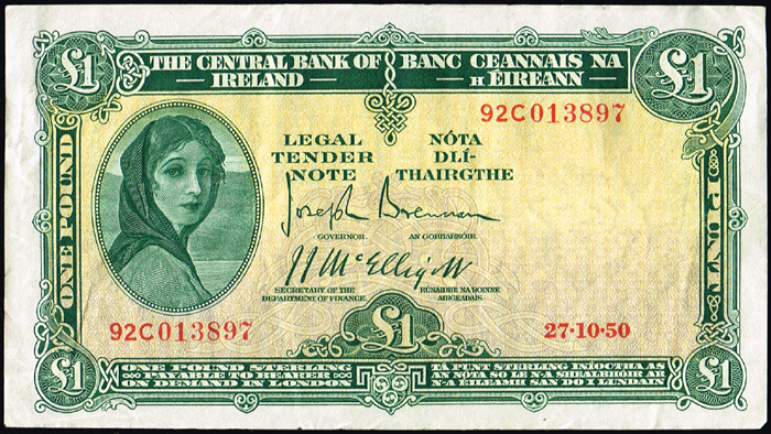 Central Bank 'Lady Lavery' One Pound 1950-1952 (124) at Whyte's Auctions