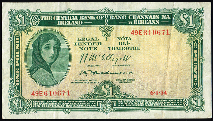 Central Bank 'Lady Lavery' One Pound 1954-1959 at Whyte's Auctions
