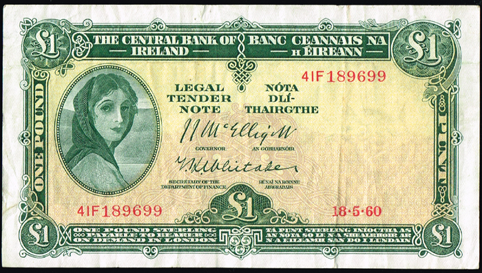 Central Bank 'Lady Lavery' One Pound 1960-1969 (190) at Whyte's Auctions