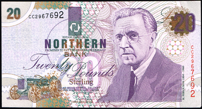 Northern Bank Belfast Twenty Pounds, 8 October 1999, sequential run. at Whyte's Auctions