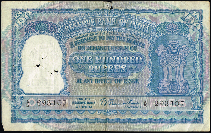 India. George VI Reserve Bank One Hundred Rupees, 1937-1947. at Whyte's Auctions