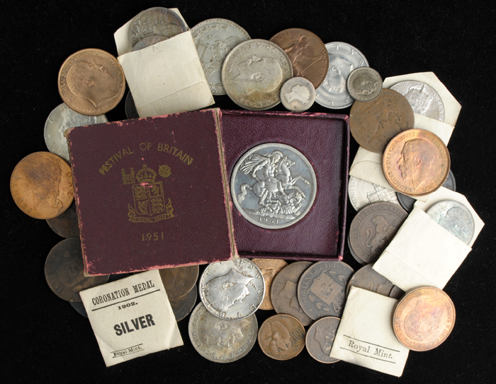 Mixed lot including 1897 Jubilee and 1902 Coronation silver medals. at Whyte's Auctions