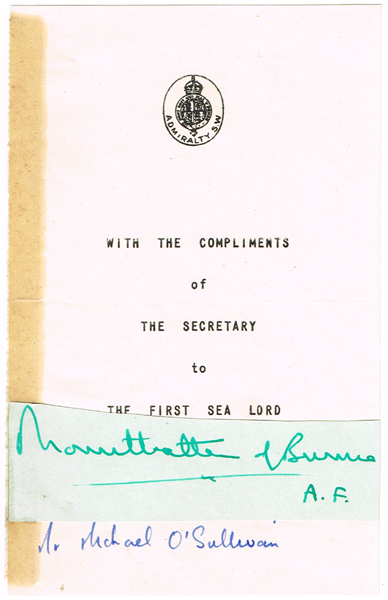 The autograph of Admiral of the Fleet The Right Honourable The Earl Mountbatten of Burma. at Whyte's Auctions