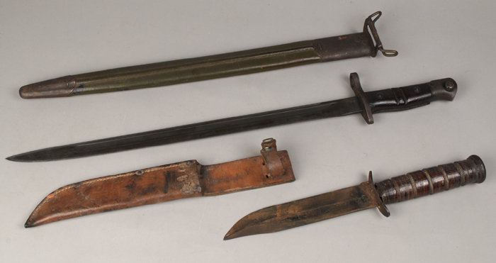 A US bayonet and scabbard & a trench knife (2). at Whyte's Auctions