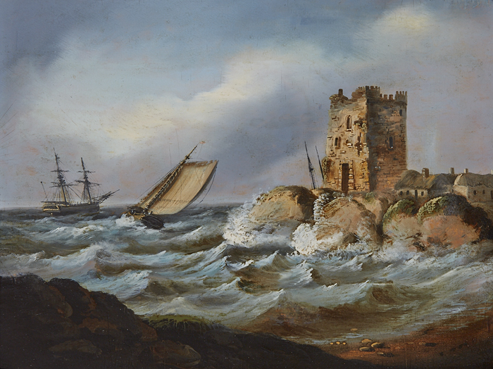 SHIPPING OFF THE COAST WITH A CASTLE by William Sadler II (c.1782-1839) at Whyte's Auctions