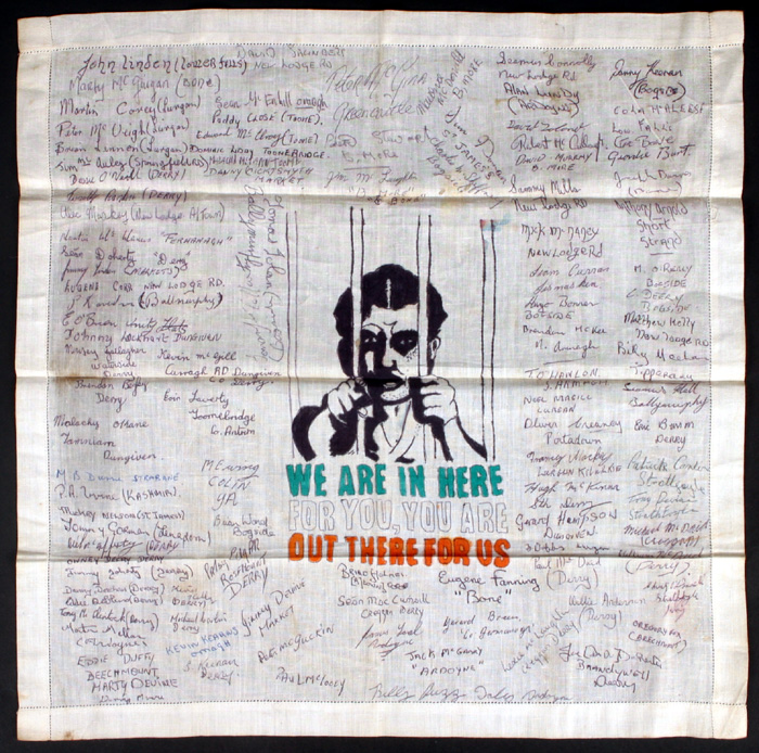 Circa 1972. Handkerchief signed by over 100 interneees in Long Kesh. at Whyte's Auctions