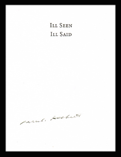 Samuel Beckett, Ill Seen Ill Said, Signed at Whyte's Auctions