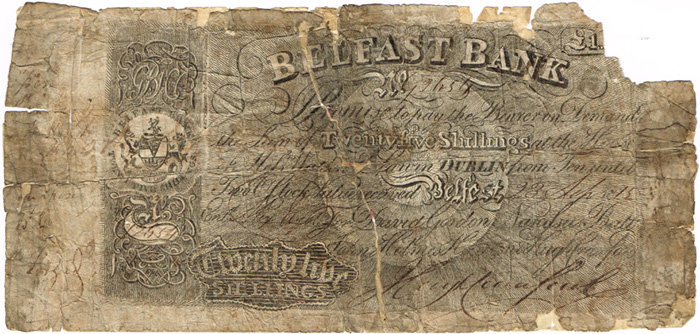 Belfast Bank Twentyfive Shillings, 23 Sep 1815. at Whyte's Auctions