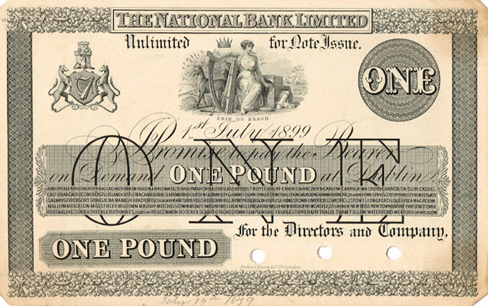 National Bank One Pound proof on card, 1 July 1899. at Whyte's Auctions