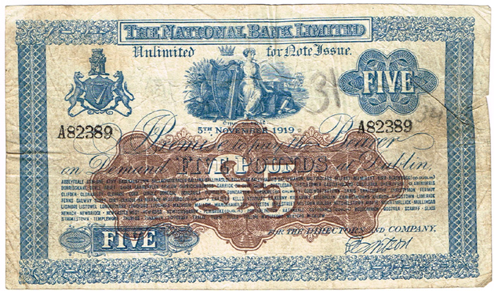 National Bank Five Pounds 5th November 1919. at Whyte's Auctions