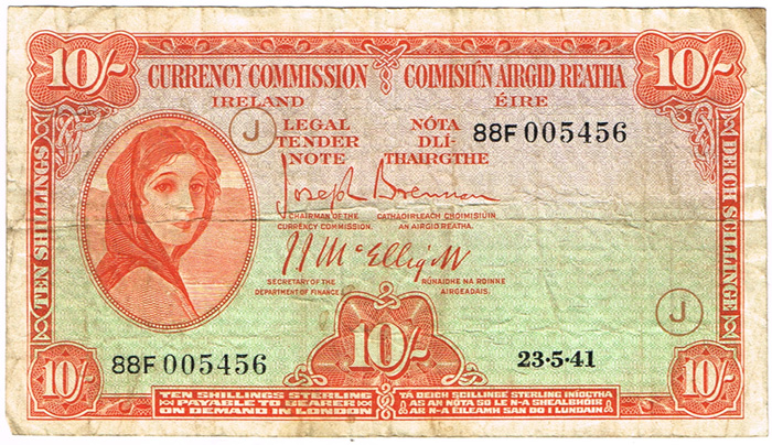 Currency Commission and Central Bank 'Lady Lavery' Ten Shillings with War Codes. at Whyte's Auctions