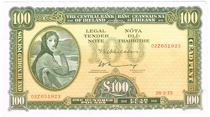 Central Bank 'Lady Lavery' One Hundred Pounds 26-2-73 at Whyte's Auctions