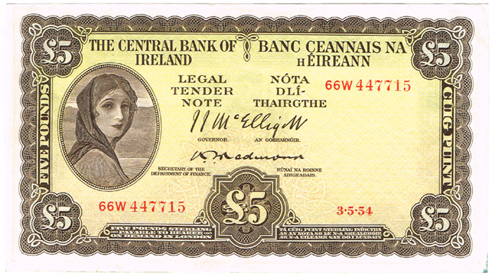Central Bank 'Lady Lavery' Five Pounds to Ten Shillings. at Whyte's Auctions