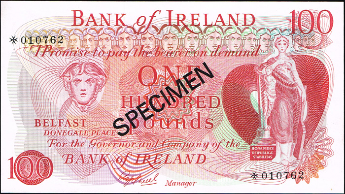 Bank of Ireland Belfast and Provincial Bank of Ireland Belfast Specimen notes. at Whyte's Auctions