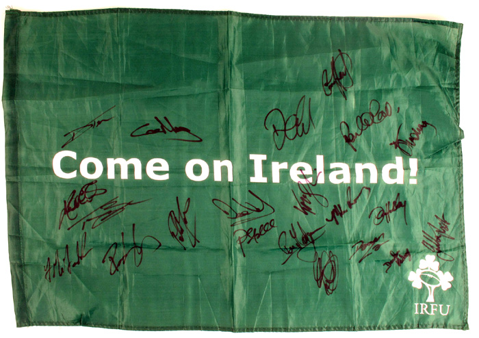 Rugby, IRFU 'Come on Ireland!' flag, signed. at Whyte's Auctions
