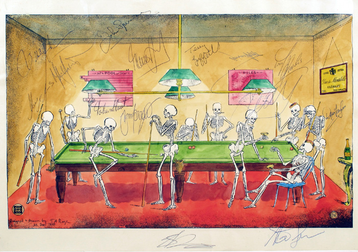 Snooker. A print by JA Rayne signed by players at World Championship 1992. at Whyte's Auctions