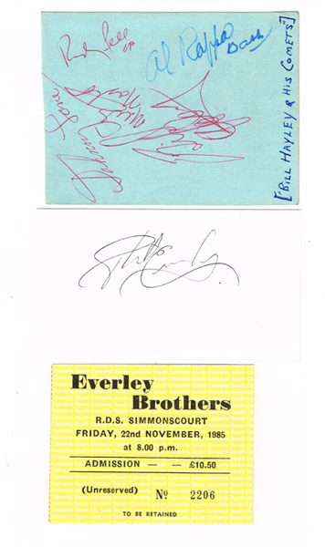 Phil Everly and Bill Haley & The Comets autographs. at Whyte's Auctions