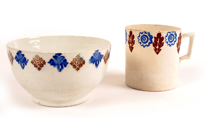 1850s Belleek spongeware bowl and mug at Whyte's Auctions