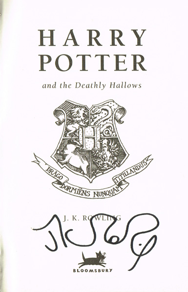 Rowling, J.K. Harry Potter And The Deathly Hallows, signed at Whyte's Auctions