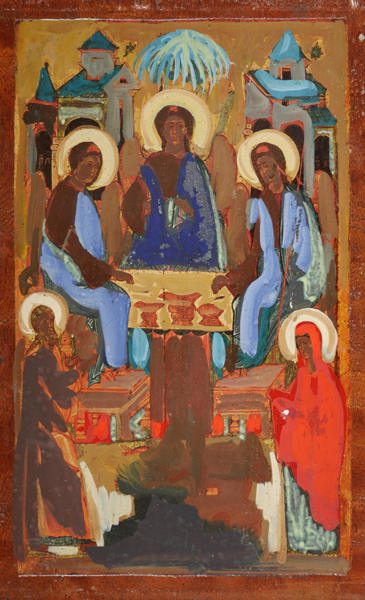 ICON, THE HOSPITALITY OF ABRAHAM AND HIS WIFE SARAH TO THE THREE ANGELS by Markey Robinson sold for 180 at Whyte's Auctions