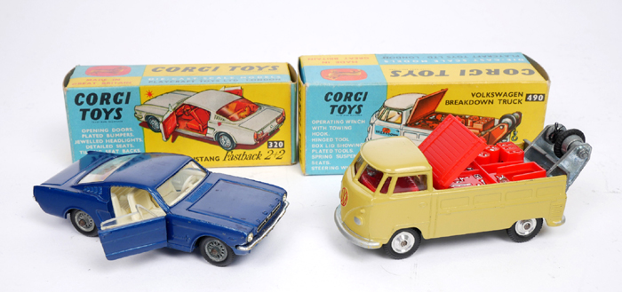 Corgi, Ford Mustang and Volkswagen breakdown truck at Whyte's Auctions