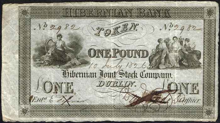 Hibernian Bank One Pound Token, 10 July 1826 at Whyte's Auctions