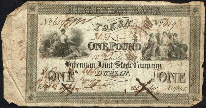 Hibernian Bank One Pound Token, 1 July 1826 at Whyte's Auctions