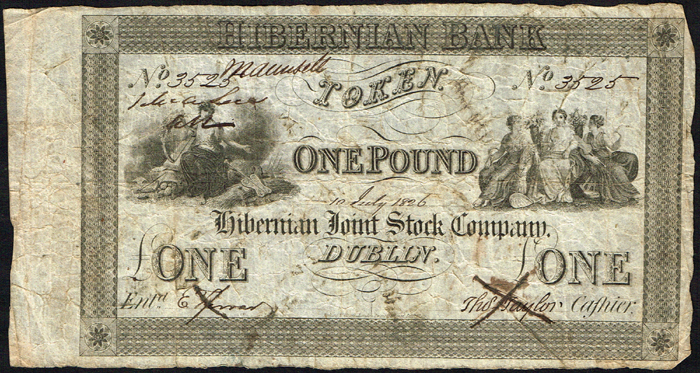Hibernian Bank One Pound Token, 10 July 1826 at Whyte's Auctions