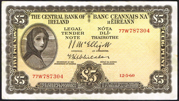Central Bank 'Lady Lavery' Five Pounds, 1960-1964. at Whyte's Auctions
