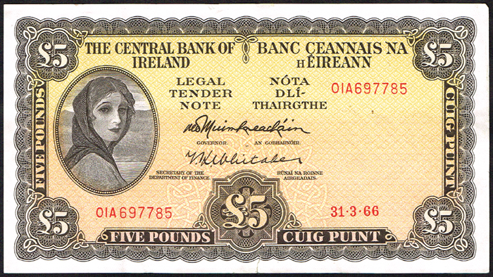 Central Bank 'Lady Lavery' Five Pounds, 1965-1966 at Whyte's Auctions
