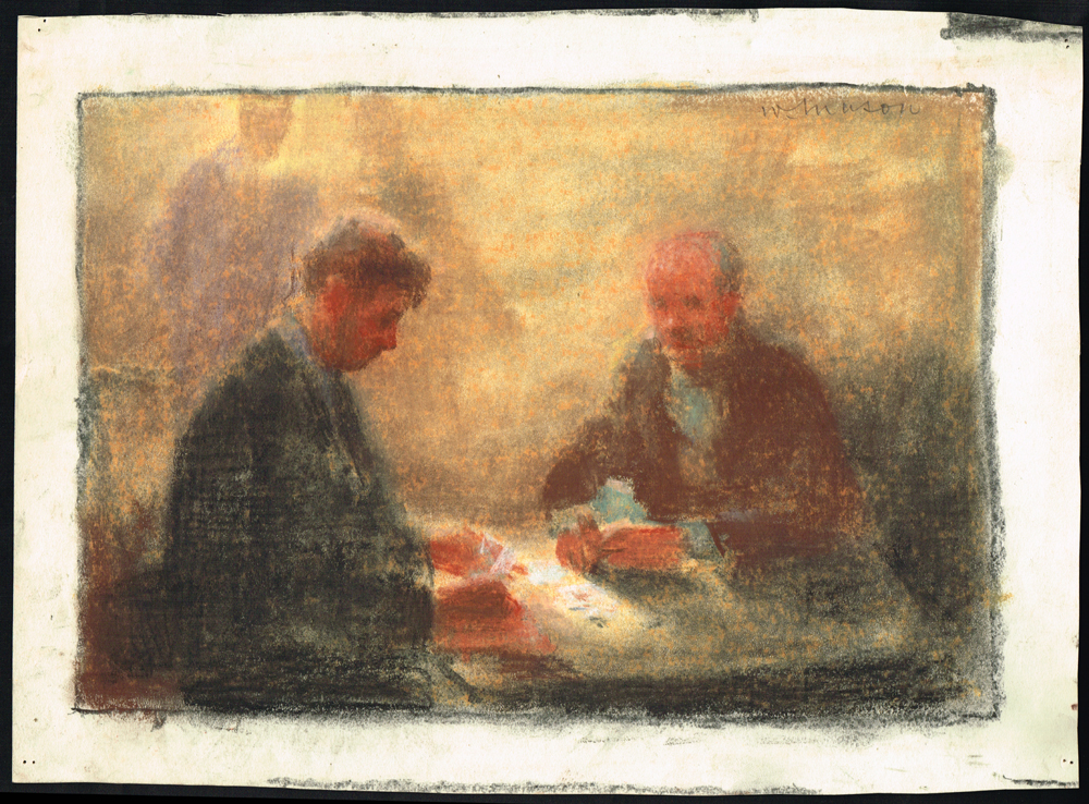 TWO SCENES FROM KELLY'S CELLERS, BELFAST, 1970 and SCENE OF MEN PLAYING CARDS (SET OF THREE) by William Mason sold for 170 at Whyte's Auctions