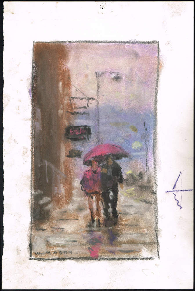 STREET SCENE WITH COUPLE by William Mason sold for 75 at Whyte's Auctions