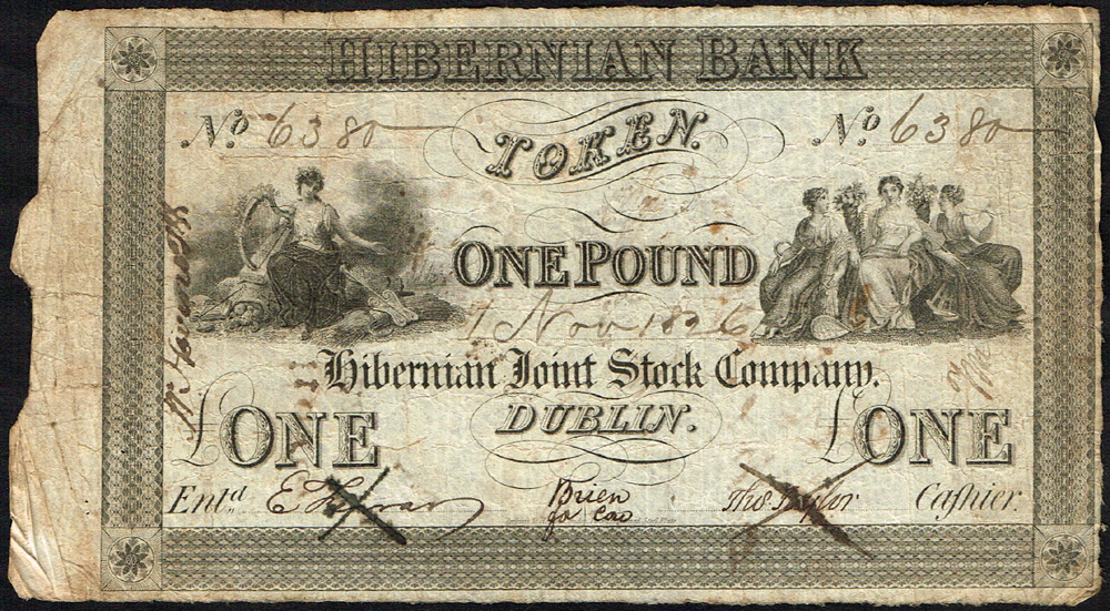 Hibernian Bank One Pound Token, 1 November 1826 at Whyte's Auctions