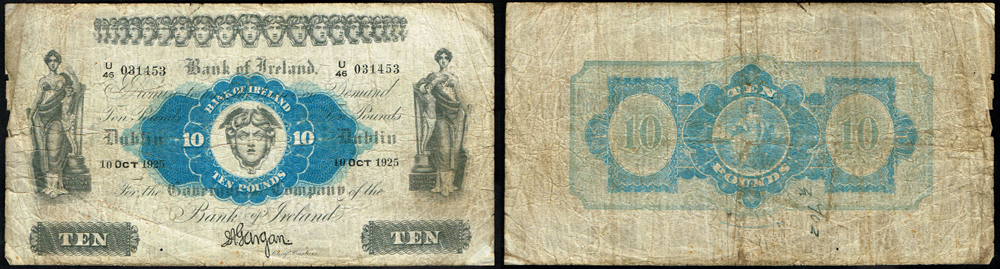 Bank of Ireland Dublin Ten Pounds, 10 Oct 1925. at Whyte's Auctions