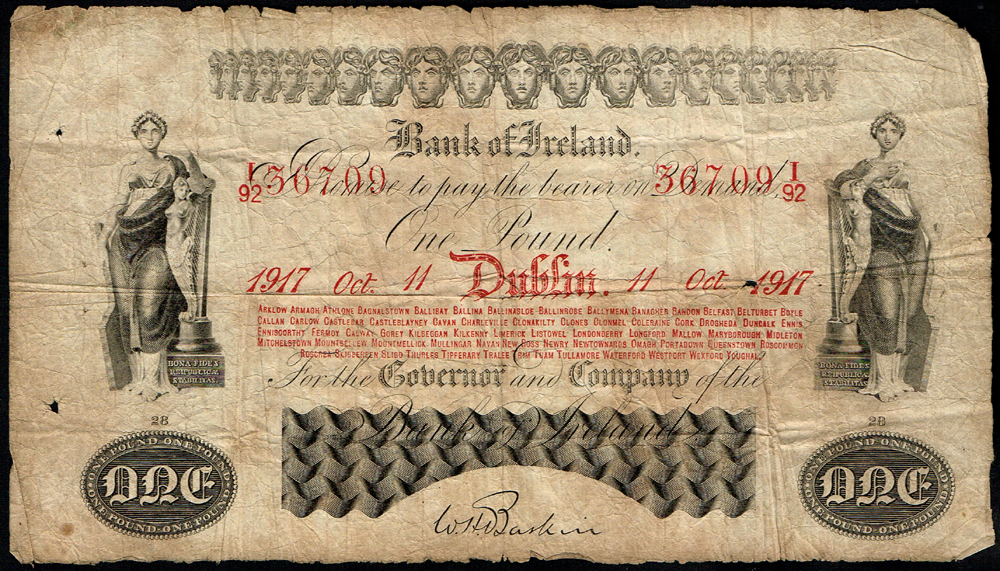 Bank of Ireland Dublin One Pound 11 October 1917 at Whyte's Auctions