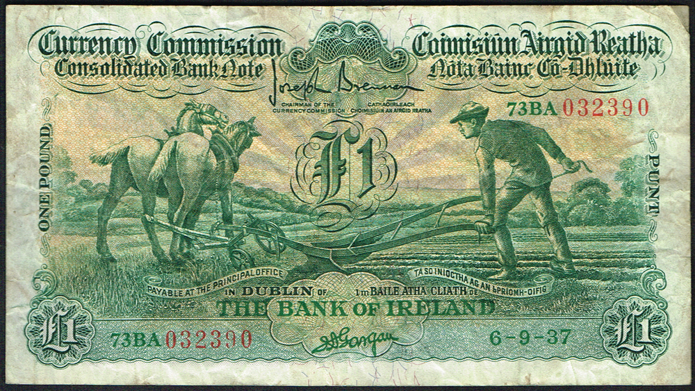 Currency Commission Consolidated Banknote 'Ploughman' One Pound, Bank of Ireland, 1937 collection at Whyte's Auctions