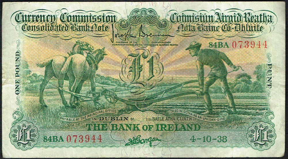 Currency Commission Consolidated Banknote 'Ploughman' One Pound, Bank of Ireland, 1937-1938 collection. at Whyte's Auctions