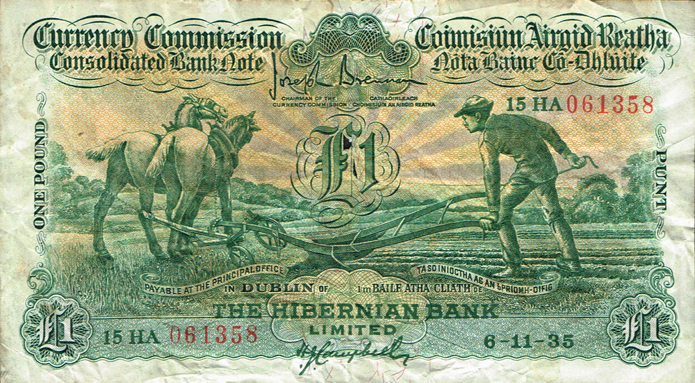 Currency Commission Consolidated Banknote 'Ploughman' One Pound, Hibernian Bank, 6-11-35 at Whyte's Auctions