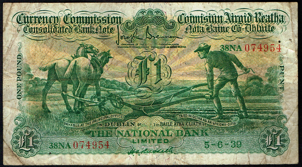 Currency Commission Consolidated Banknote 'Ploughman' National Bank One Pound, 5-6-39 at Whyte's Auctions