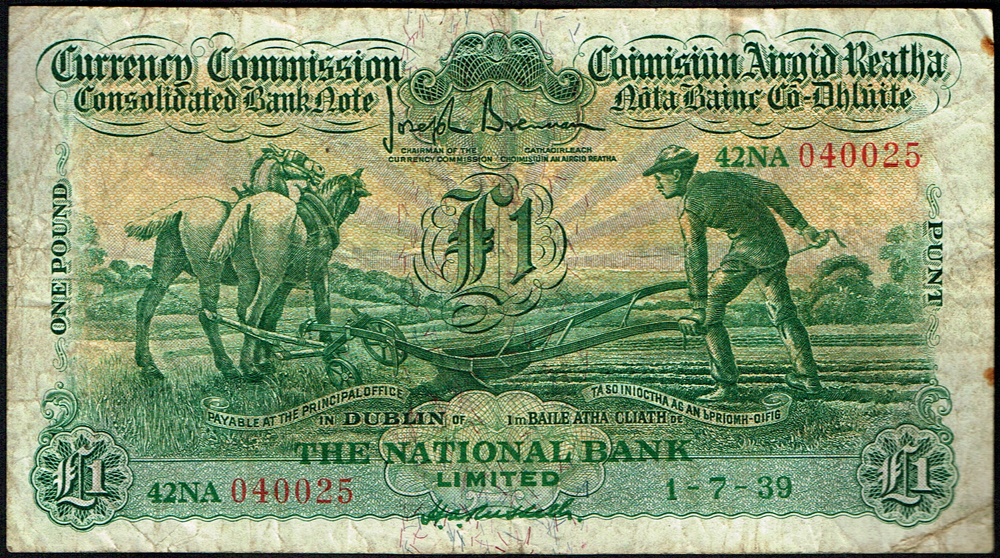 Currency Commission Consolidated Banknote 'Ploughman' National Bank One Pound, 1-7-39 at Whyte's Auctions