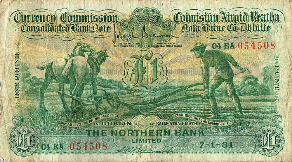 Currency Commission Consolidated Banknote 'Ploughman' One Pound, Northern Bank, 7-1-31. at Whyte's Auctions